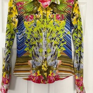 Elie Tahari Vibrant Floral Button Down Shirt